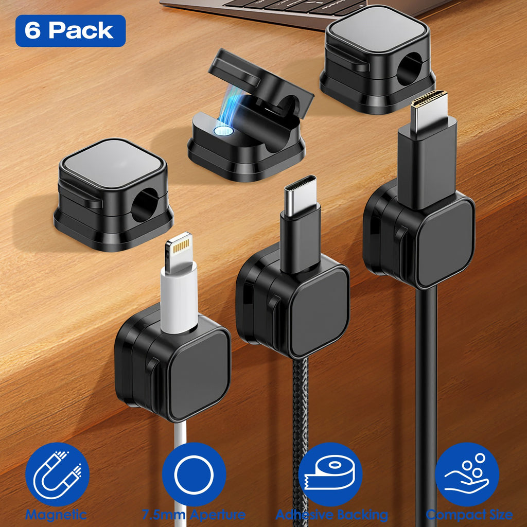 MagClip Cable Organizer 6-Pack | Magnetic Wire Holder for Desk & Home