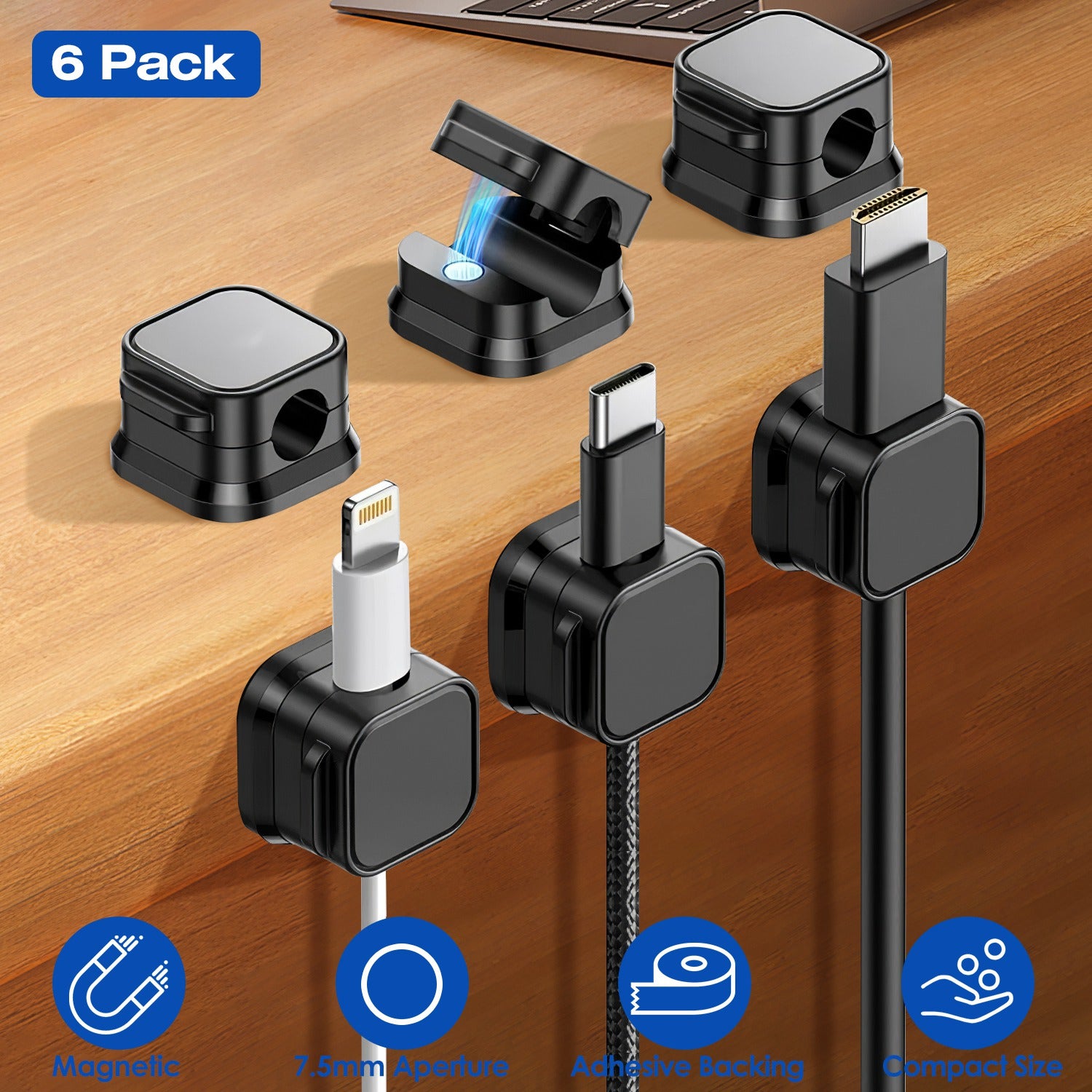 MagClip Cable Organizer 6-Pack | Magnetic Wire Holder for Desk & Home